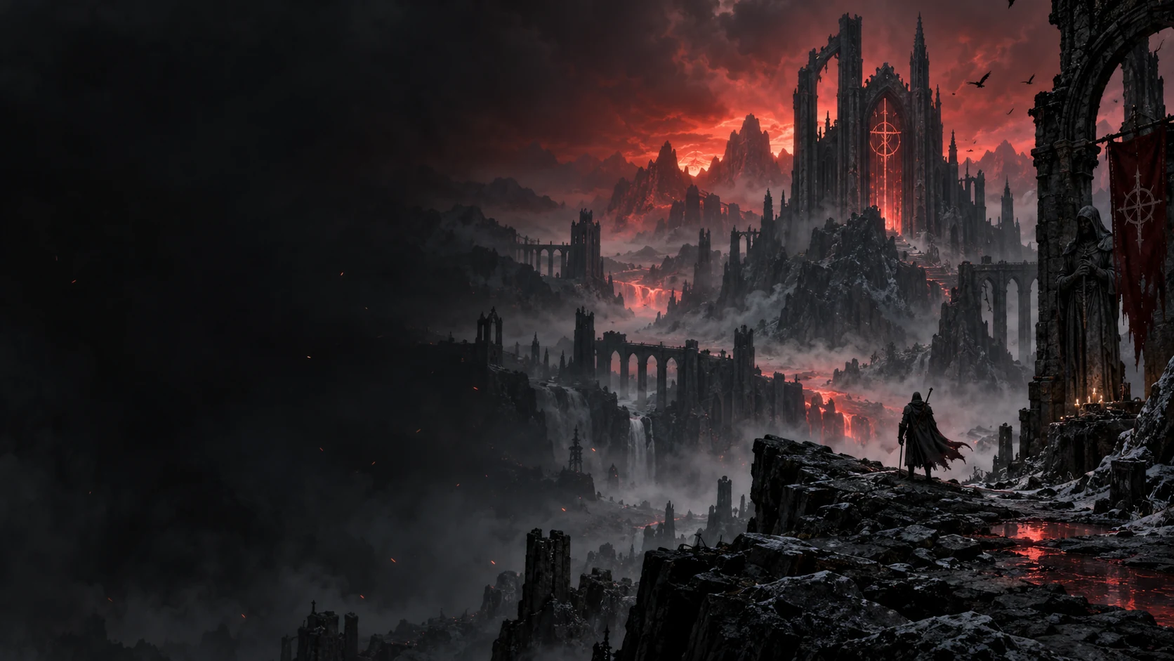 QuestBase editorial illustration of a gothic sanctuary at dusk
